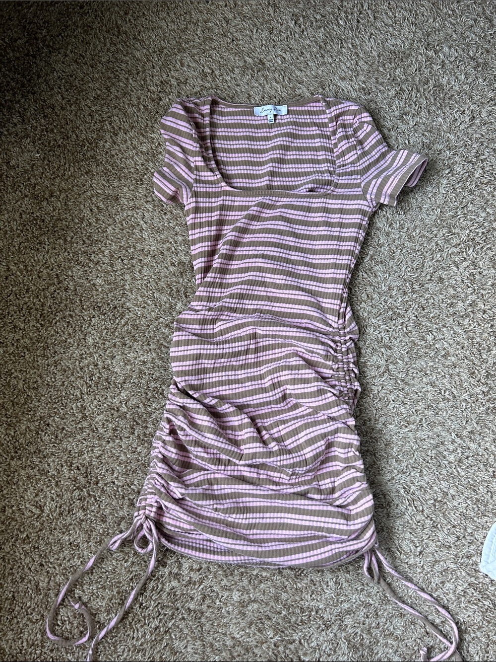 Striped Pink and Brown Ruched Knit Dress - Women